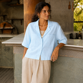 Sky Khaki Linen Co-Ord Set for Women – Breathable Sustainable Two-Piece Outfit (Pant and Shirt)