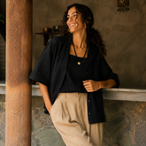 Black Khaki Linen Co-Ord Set for Women – Breathable Sustainable Two-Piece Outfit (Pant and Shirt)