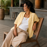 Yellow Khaki Linen Co-Ord Set for Women – Breathable Sustainable Two-Piece Outfit (Pant and Shirt)