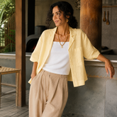 Yellow Half Sleeve Linen Shirt for Women – Breathable and Sustainable Essential