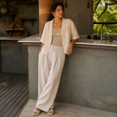Khaki Linen Co-Ord Set for Women – Breathable Sustainable Two-Piece Outfit (Pant and Shirt)