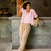 Pink Khaki Linen Co-Ord Set for Women – Breathable Sustainable Two-Piece Outfit (Pant and Shirt)