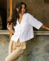 White Half Sleeve Linen Shirt for Women – Breathable and Sustainable Essential